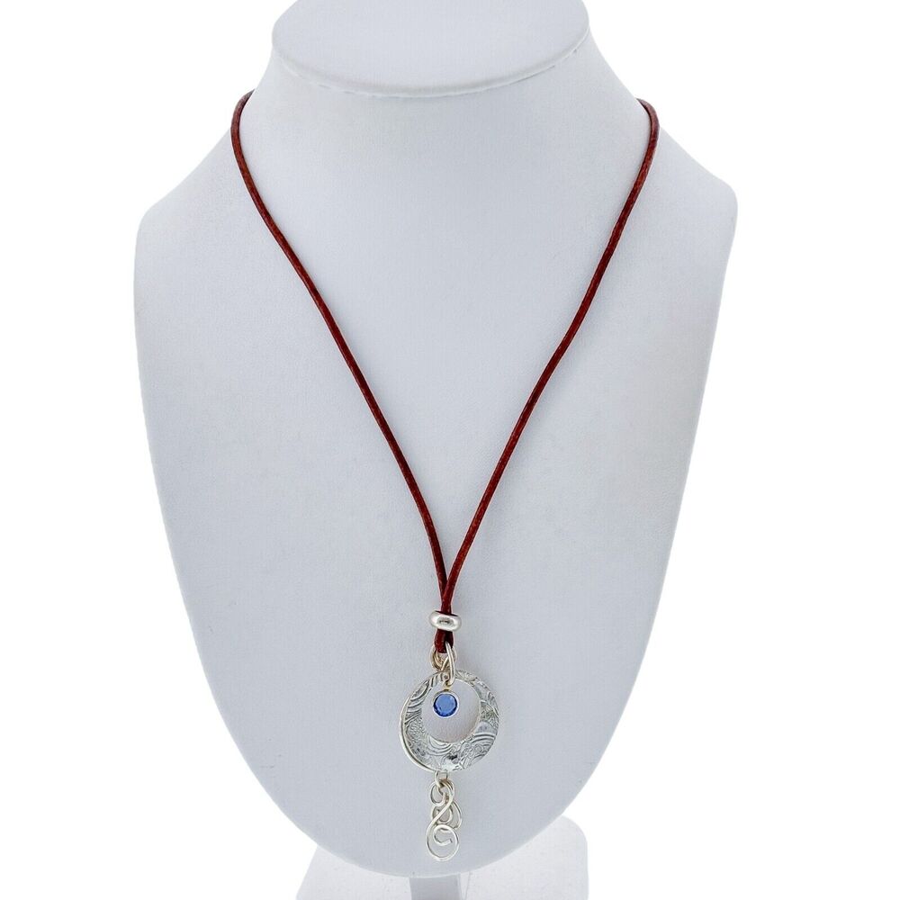 Vintage Silver-Tone Blue Crystal Dangle Corded Necklace 15.5"-25.5"